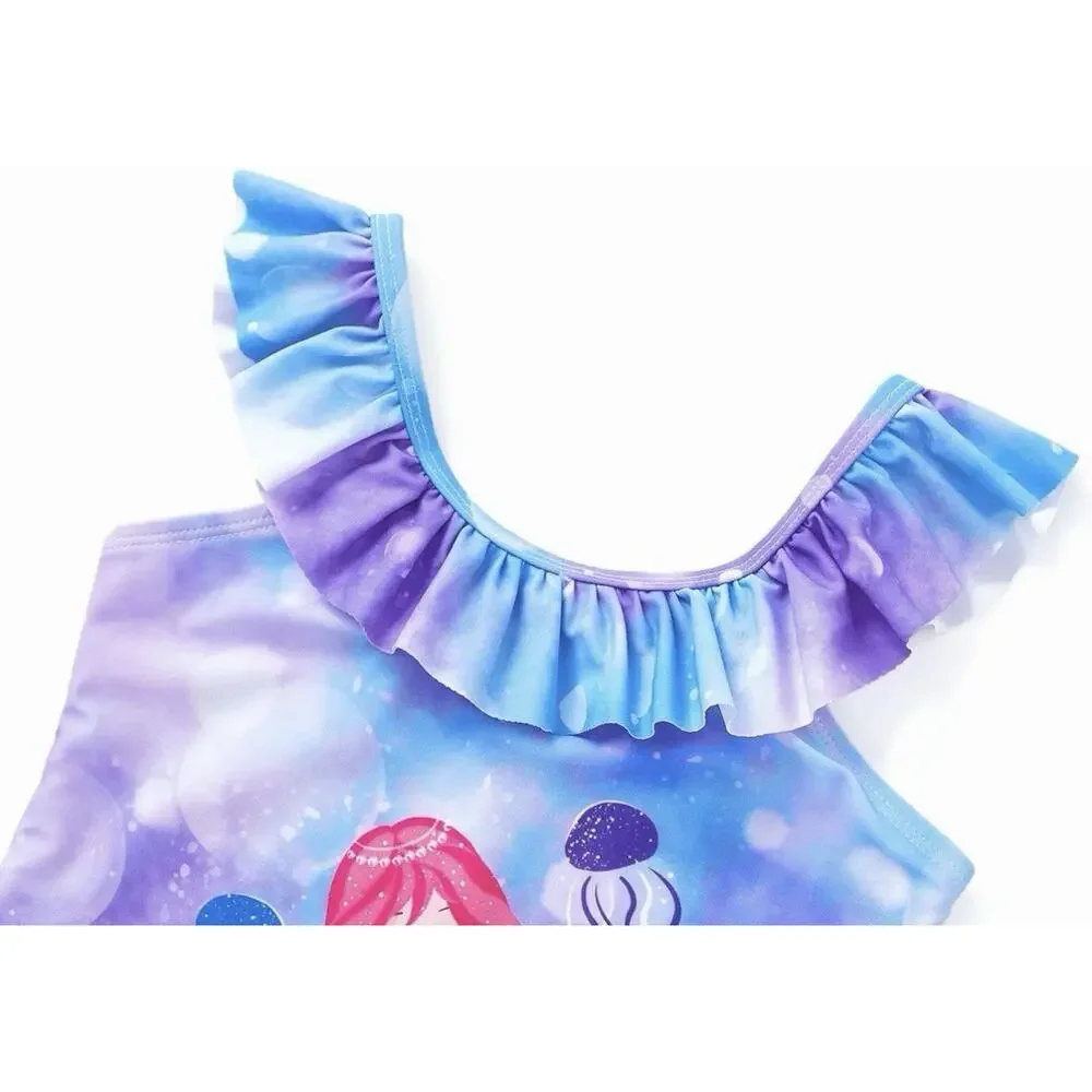 Dvenki Girls One Piece Swimsuit Adjustable Straps Mermaid Jellyfish 6/7 New